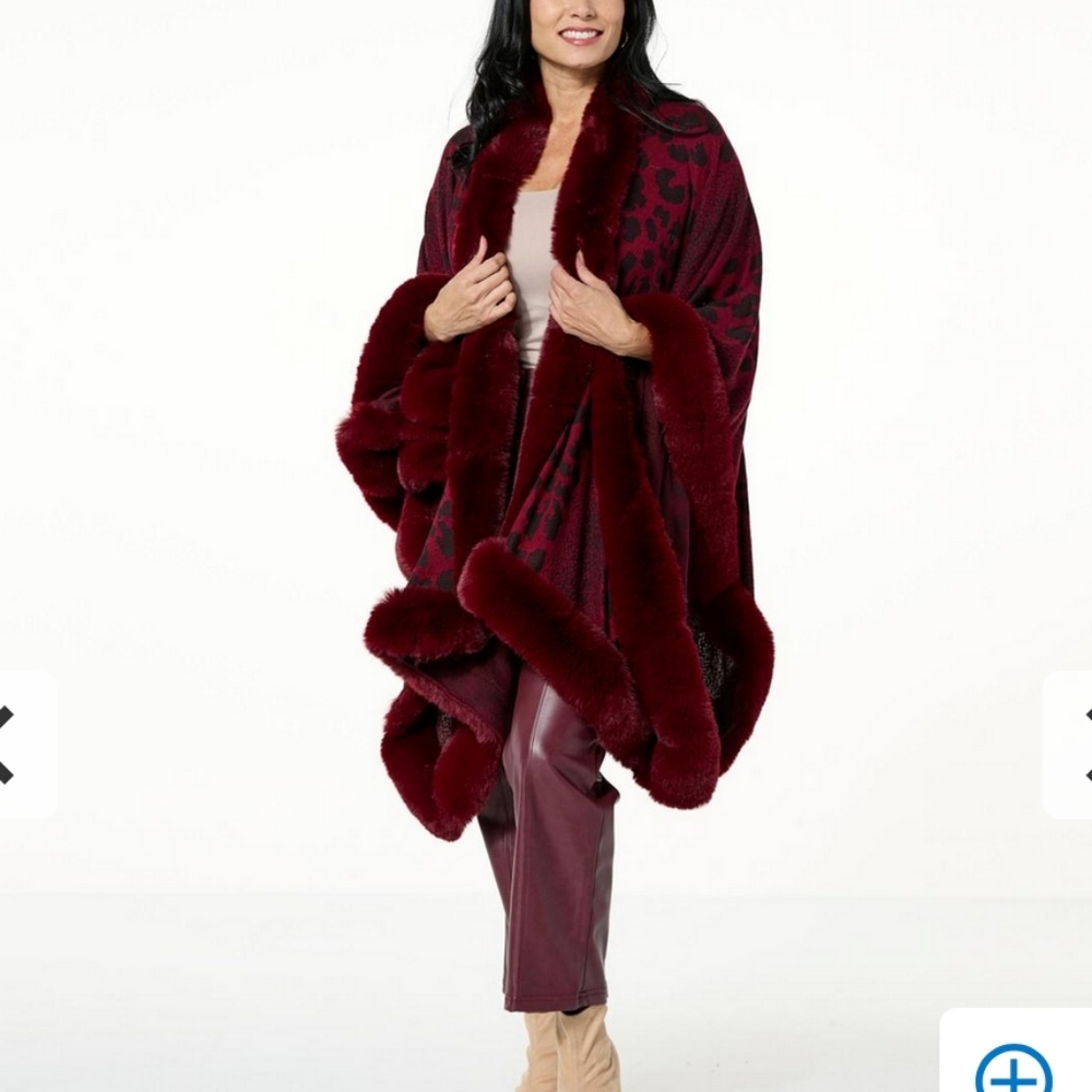 KATHY IRELAND Fashion 360 Safari Skies Faux Fur Trim Cape - NEW
